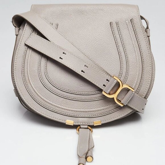 Chloe Cashmere Grey Pebbled Leather Medium Marcie Crossbody Bag - Picture 1 of 12